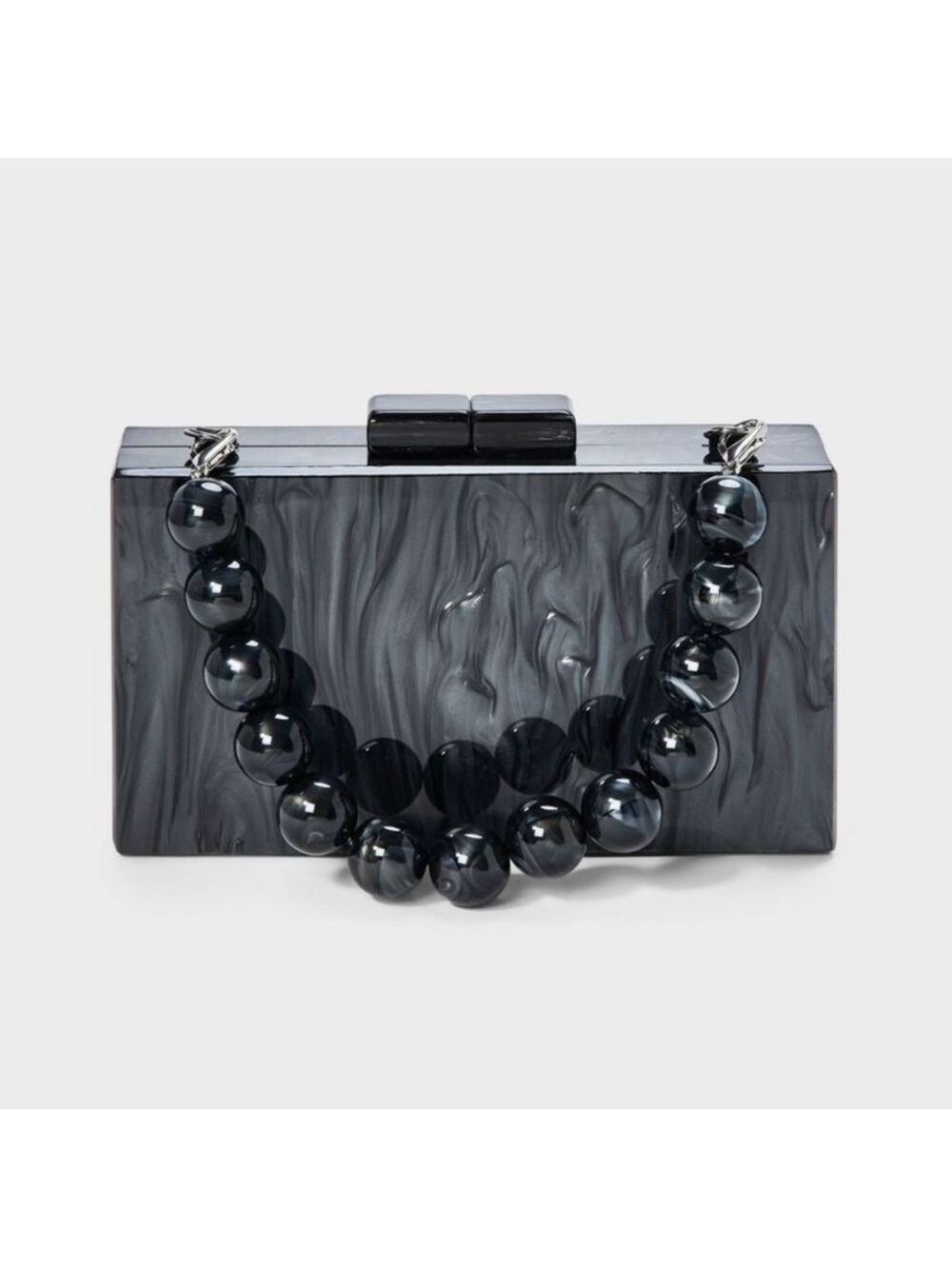 Minaudiere Black Marbled Acrylic Beaded Handle Evening Clutch